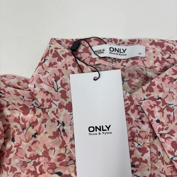 Only Shirt Women's Extra Small Pink Onlmisty Flower Button Front Dagger Collar - Picture 6 of 10